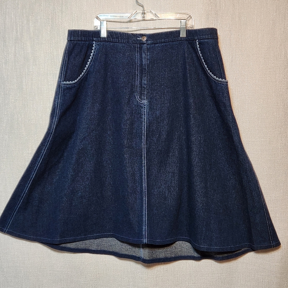 Bechamel Denim A Frame Prairie Skirt Modest Cottage Core Scalloped Accents 18W